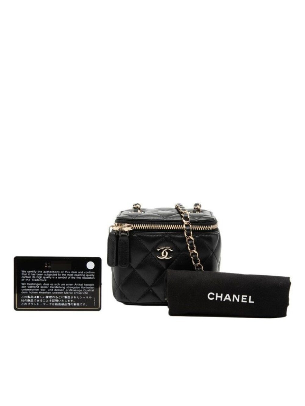 Chanel CC Logo Quilted Mini Vanity Chain Shoulder Bag Black Lambskin - Picture 7 of 7